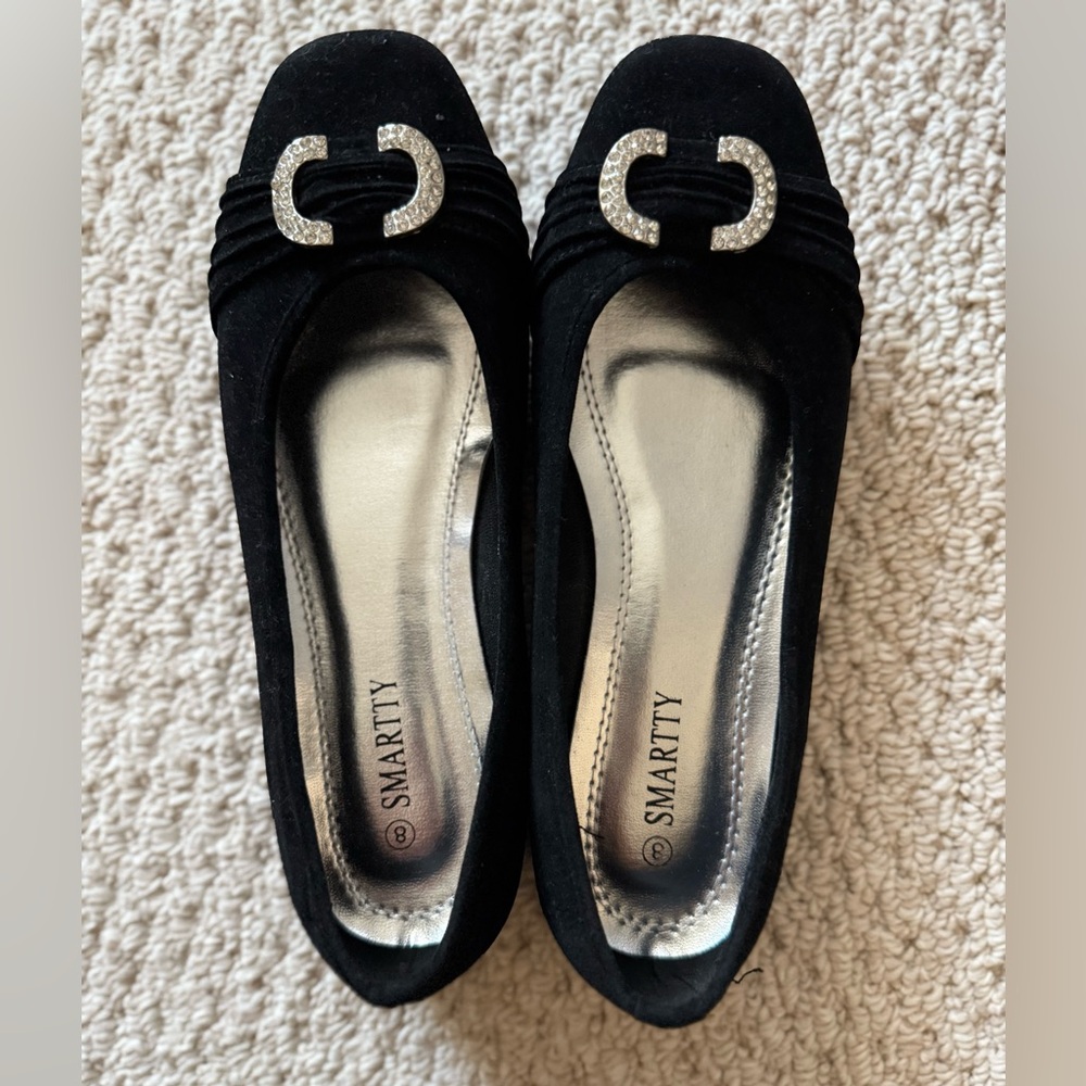 Smartty Elegant Black Loafers with Glittering Buckle